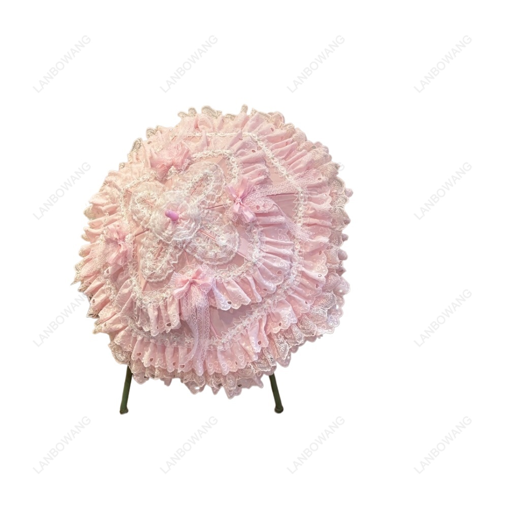 Photography Umbrella - Handmade Pink Floral Heart Lace Parasol