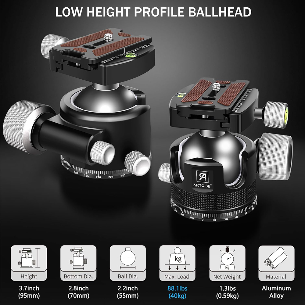 ARTCISE 44mm/55mm Low Profile  - Fluid Head Tripod review and price