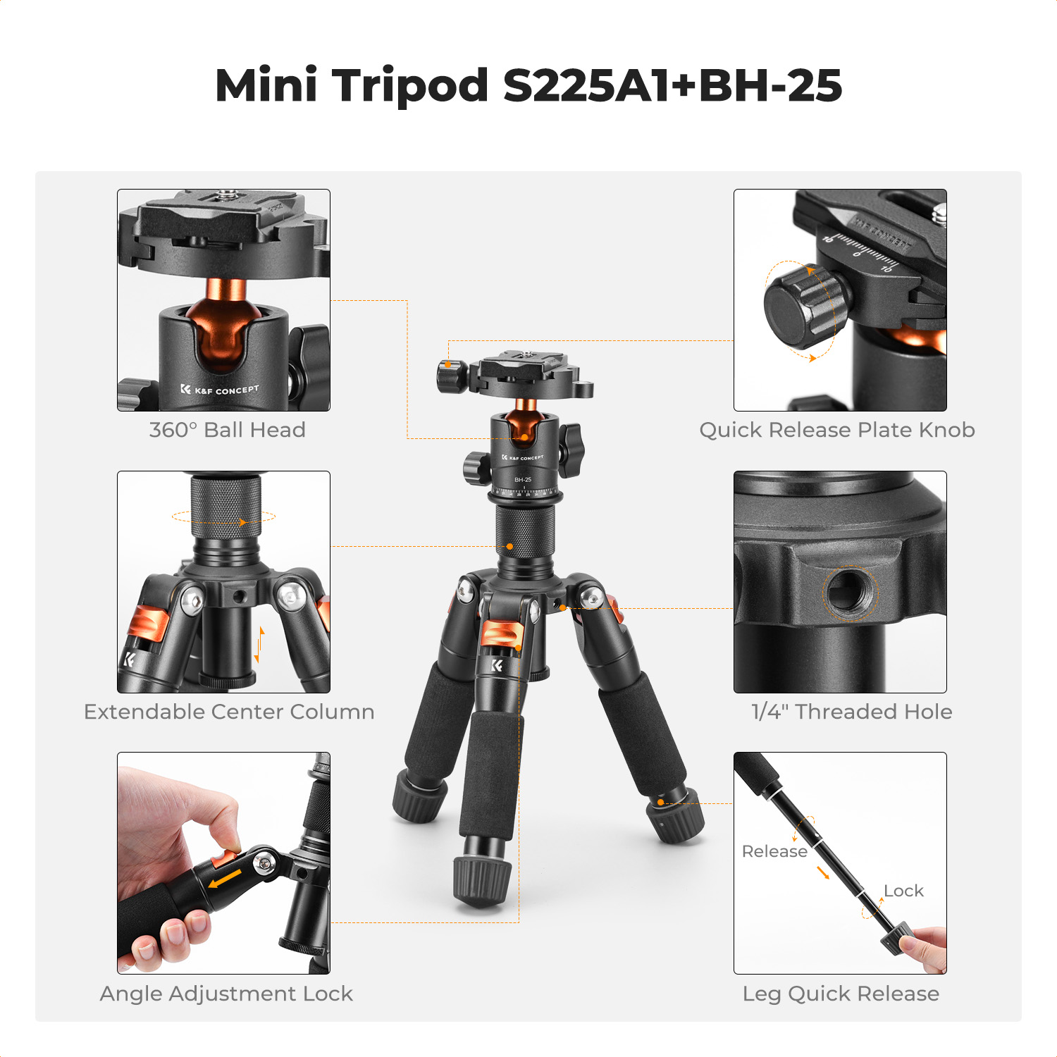 K&F CONCEPT 52cm Desktop Mini  - Camera Tripod Carbon review and price